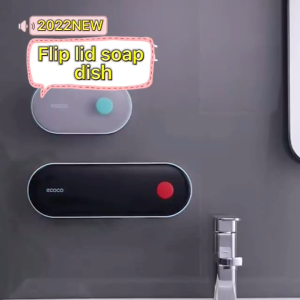 Ecoco Soap Holder Box Flip Cover with Lid Wall Mounted for Bathroom Water-Proof Fast Draining E2119