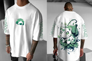 Pokémon Japanese Anime Peripheral Bulbasaur Short Sleeve T-Shirt Pokémon Summer Mens Fashion Breathable Sports Top