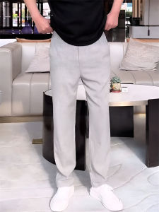 Mens Slim Fit Casual Straight Leg Pants Breathable Lightweight Summer Business Simple Solid Color Versatile Comfortable Trousers