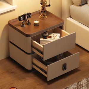 Table Trove.PH Simple modern bedroom bedside table Suspended smart bedside table Solid wood multi-functional storage Bedside table with lock with