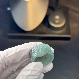 TIMESWIND Natural A-type Jade Original Light Green Auspicious Cloud Carved Hollow Wide Ring for Men Fashion Jewelry with Certificate