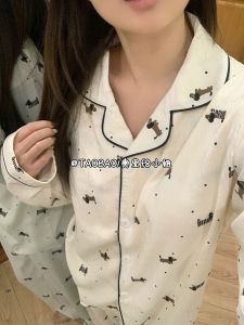 Cute Dog Chest Pad Sleepwear Womens Style Spring Autumn New Long Sleeve Thin Home Clothes Set Sweet Cute Style Cloud Cotton
