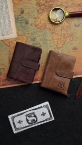 BULLCAPTAIN Genuine Leather Mens Wallet RFID Blocking Vintage Bifold Short Purse Cowhide Credit Card Holder with Coin Pocket