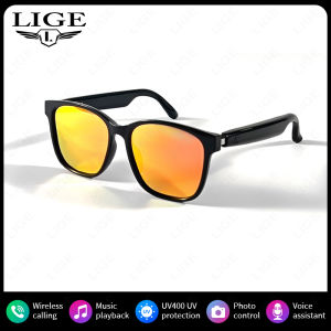 LIGE Fashion AI Smart Bluetooth Glasses Voice Assistant Bluetooth Call Playing Music Men Women Smart Sunglasses Camera Control