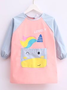 Childrens Apron Waterproof Dirty Proof Eating Bibs Cartoon Style Polyester Fabric A-Class Safety for Kids 2-6 Years Old
