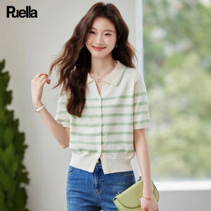 puella | New Summer Striped Knitted Sweater With Single Button Design
