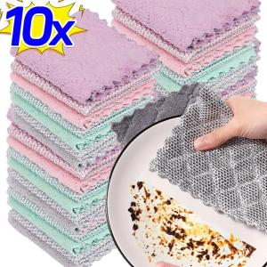 10Pcs Multipurpose Steel Wire Dishwashing Cloth Rust Removal Rags Double-side Cleaning Cloth Non-stick Oil Kitchen Magic Towels
