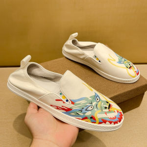 2024 Dragon Year Stirrup Heel No-Tie Genuine Leather Black Loafers Mens Fancy Flats Classy Tide Mens Shoes