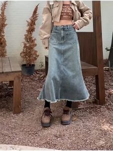 Rok Denim Pinggang Tinggi Kasual Wanita Populer Korea Baru dan Trendi