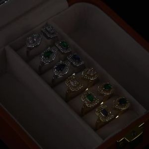Huitan Geometric Shaped Cuff Opening Rings for Women Silver Color/Gold Color Noble Cubic Zirconia Ring Accessory Fashion Jewelry