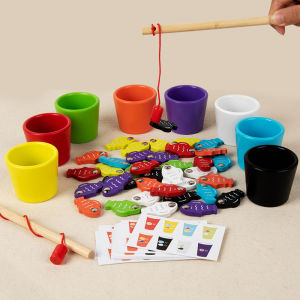 Montessori Early Education Fishing Toys Magnetic Suction Kids Education Baby Enlightenment Color Classification Cup Matching Cognitive Hand-Eye Association