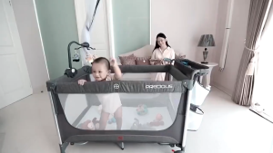 Foldable Baby Crib Co-Sleeper Adjustable Height 2 Layer Playpen Stable Rocking Changing Table with Mosquito Net Comfort for Newborn