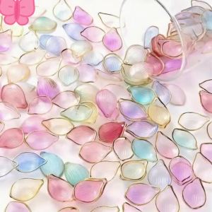 50pcs 15x22mm Multicolor Acrylic Flower Petal Beads Pendant Golden Edge Flower Beads For Jewelry Making Earring Necklace DIY
