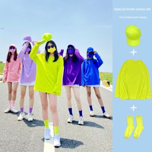 Áo Thun Cotton Dài Tay Rộng Rãi Cho Nữ Mùa Thu Phong Cách Hàn Quốc Quần Áo Nhóm Đồng Phục Chị Em Thân Thiết Trang Phục Công Sở