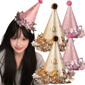 YESPERY Shining Star Sequins Birthday Hat Girl Birthday Party Supplies Photo Props Gold Pink Star Tassel Birthday Cap