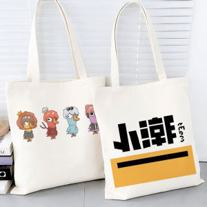 Large Capacity Canvas Bag with Zipper for Commuting Shoulder Handbag Cartoon Anime Print School Style Casual Leisure Bag