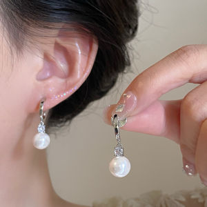 ต่างหูไข่มุกประดับเพชรสุดหรูหรา ต่างหูแบบคลิป ต่างหูแบบห้อย ต่างหูแบบห่วง ชุบทองสำหรับผู้หญิง เครื่องประดับแฟชั่นสไตล์เกาหลี