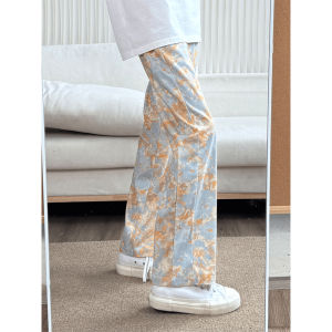 Quần Ống Đứng in Họa Tiết Nhuộm Màu Cho Nam Mùa Hè Phong Cách Mỹ Cổ Điển Quần Ống Rộng Thoải Mái Thoáng Khí