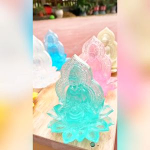 Tượng Quan Âm lưu ly 2 mặt nhiều màu - để xe hơi - Tượng Quan Âm hoa sen để ô tô