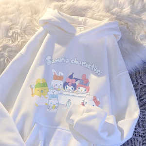Sanrio Hoodie Girls Cotton Fleece Autumn Winter Kids Clothing Cartoon Print Long Sleeve Sweatshirt with Hat Warm Versatile Outerwear