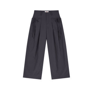 Sweet Bow Tie Pocket Casual Trousers Women High Waist Wide Leg