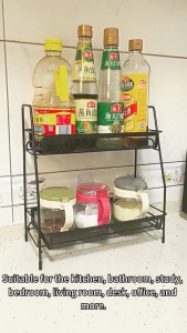 Desktop Double-layer Storage Rack Removable Iron Kitchen Condiment Storage Rack Vertical Condiment Storage Rack Kitchen Cabinet Living Room Storage Rack
