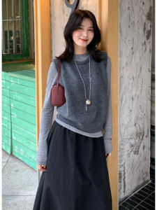 YUEZHONGWEI | Layering Gray Sweater Vest Set Two Pieces