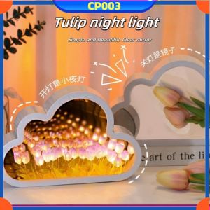 【COD】20 Bunga Tulip Lampu Cermin Aesthetic Awan Kotak LED Tulip Lampu Malam DIY Tulip Lampu Tidur Untuk Dekorasi