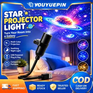YOUYUEPIN Portable Mini Planet Projector USB Cable Romantic Atmosphere Lamp 360 Degree Adjustable Neck 18.5cm Length For Kids Gift