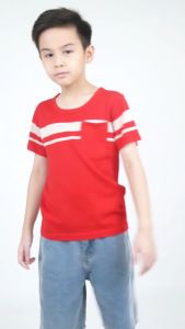 Forest Kids Boys Short Sleeve Striped Soft Knit Top with Pocket | Baju Budak Lelaki - FK20224