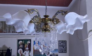 Lampu gantung ruang tamu cabang kap tulip  lima lampu