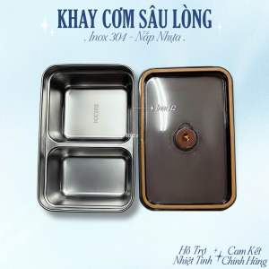 🅾️ KHAY THỰC PHẦM 2 NGĂN NẮP NHỰA / KHAY CƠM  NGĂN 2 SÂU LÒNG  INOX 304