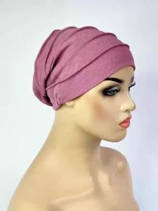 New Women Solid Color Turban Cancer Beanie Bonnet Inner Hijabs Cap Hair Loss Chemo Hat Elastic Head Cap Muslim Indian Hat