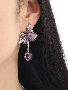 Heavyweight Irregular Purple Crystal Butterfly Earrings Exaggerated Large Pearl Drop Earrings Fashionable Jewelry for Women