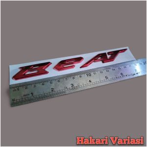 Emblem BEAT MERAH sepasang kanan kiri / logo 3D timbul tulisan BEAT warna MERAH lengkap dengan perekat aksesoris kendaraan Motorcycle Motor