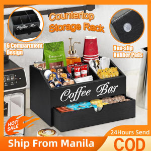 Wooden Coffee Bar Organizer With Drawers Desktop Storage Rack Tea Bag Storage Rack Seasoning Storage Box Multi-Compartment Storage Box Organizer For Coffee For Coffee Shop Kitchen Office Living Room Bedroom