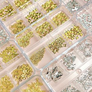 1 Hộp Trang Trí Móng Tay Hình Bướm Vàng Bạc 3D Mỏng Bằng Hợp Kim Thiết Kế Tối Giản Hình Nơ Ngôi Sao Bốn Cánh Mini Dùng Trang Trí Nail Tự Làm