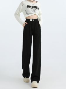 กางเกงขายาวทรงหลวมเอวสูง ผ้าคอร์ดูรอย ทรงตรง ขนแกะ ทรงหลวม สำหรับผู้หญิง สไตล์ลำลอง ฤดูใบไม้ร่วง 2024