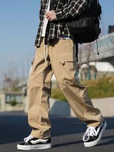 Cargo Men Pants Mens Three-Proof Workwear Casual Pants Mens Straight-Leg Pants plus Size Tactical Pants Loose All-Match Multi-Pocket Long Pants