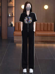 Fashion National Style Casual Sports Suit Womens 2024 Summer Dress Western Style All-Matching Youthful-Looking Zipper New Chinese Style Two-piece Set Fashion