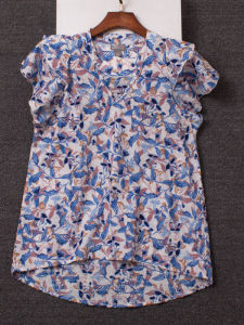 Áo Sơ Mi Mùa Hè Cổ Chữ V Tay Lá Hoa Cỡ Lớn Thường Ngày Bằng Vải Cotton Không Họa Tiết Thời Trang Nữ