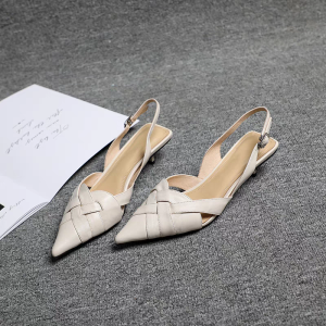 Leather Upcycled Sandals Womens Thin Heel 2025 Summer New 3cm Small Heel Pointed Toe Medium Heel Womens Shoes Open Toe