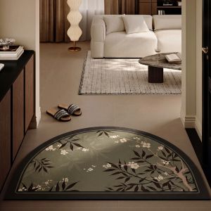 Floral Antique Half Round Green Mid-Century Algae Mud Doormat
