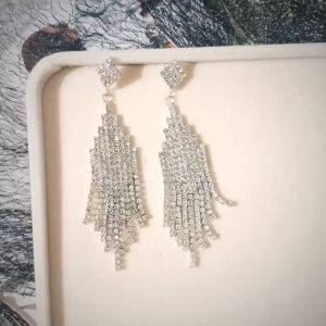 Full Diamond Tassel Earrings Female Temperament Ladies Fashion Exaggerated Long Earring for Women Jewelry Gifts Wedding Earrings