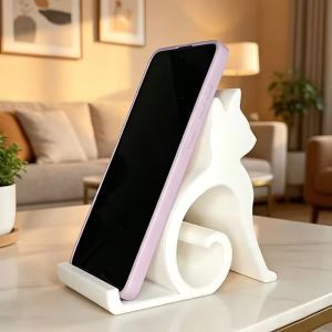 Cute Hollowed Out Cat Shape Phone Stand One Piece Molded No Assembly Compact Desktop Holder for All Phones