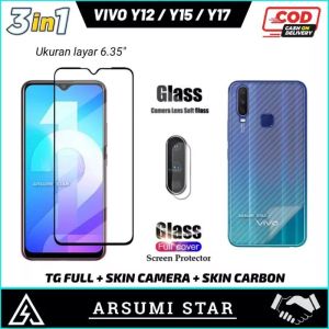 PROMO PAKET MURAH 3 IN 1 TEMPERED GLASS ANTI-BLUELIGHT VIVO Y12 / Y15 / Y17 ANTI GORES PELINDUNG LAYAR ANTI-BLUELIGHT + GARSKIN + SKIN CAMERA