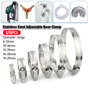 YESPERY 5/10pcs 6 to 29mm 304 Stainless Steel Adjustable Drive Hose Clamp Worm Size Clip Hoop Hose Clamp for Water Pipe Plumbing