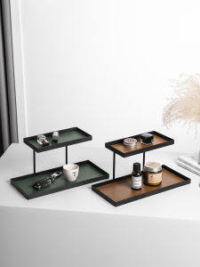 ชั้นวางเครื่องสำอางหนังหรูหรา ชั้นวางเครื่องประดับ กล่องเก็บของ กล่องใส่สเปรย์ตัวเงิน ชั้นวางของเหลวสำหรับตกแต่งบ้าน