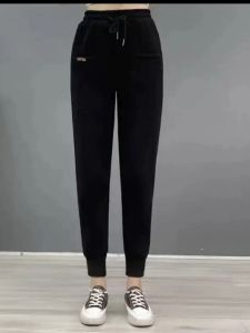 Womens Fleece Lined Elastic Waist Thickened Sports Pants Black Grey Ultra Soft Composite 2022 New Style Casual Harlan Pants