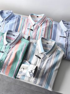 Washed Pure Cotton Oxford Cloth Mens Long Sleeve Casual Shirt Autumn Commute Stripes Soft Skin-friendly Breathable Four Seasons
